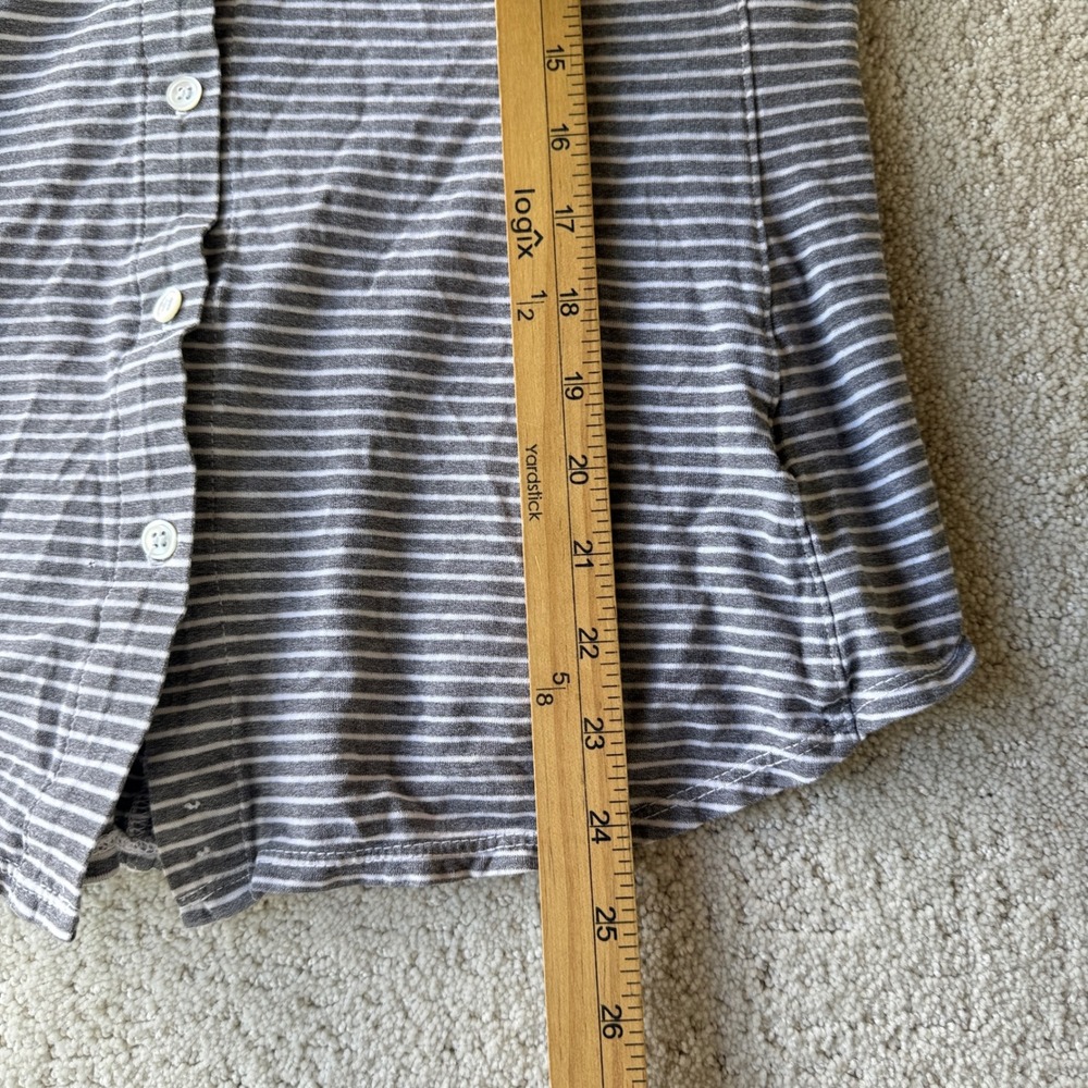 James Perse Button Down Shirt Womens 3 Gray Striped Cotton 3/4 Sleeve WCS3826 - Picture 11 of 15